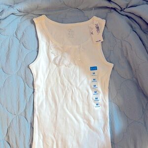 Girls tank top white with flowers embellishment at top of tank, Brand new